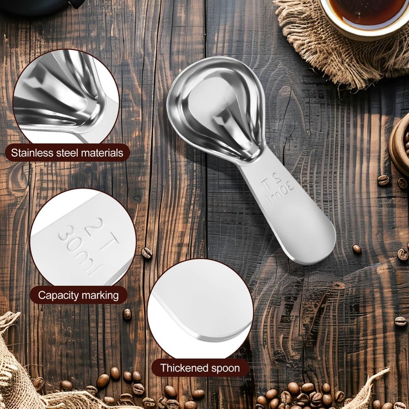 Quadafy Stainless Steel Coffee Scoop Set - 3 Pc Measuring Spoons (2Tbsp & 1 Tbsp Scoop) for Ground Coffee, Tea, Sugar Or Flour, Short Handles - Image 3